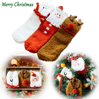 #ad 3Pairs Christmas Slipper Socks Unisex Fluffy Socks Warm Winter Xmas Holiday Gift $9.95