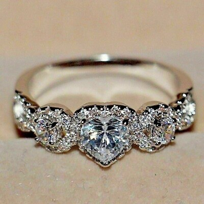 #ad Women#x27;s 2.50CT Heart Cut Moissanite Halo Engagement Ring 14K White Gold Plated $147.05