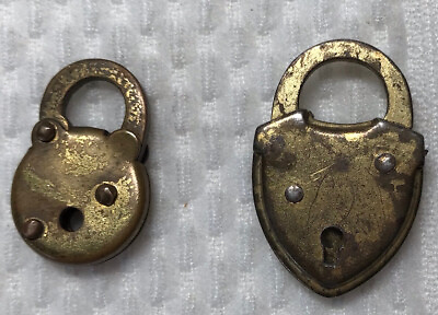 #ad 2 Small Locks Miniature Padlock Tiny Small Lock Brass Heart Shaped NO KEYS $34.00