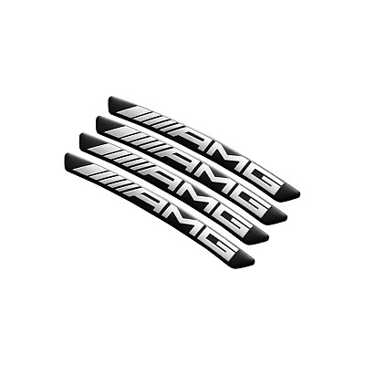 #ad 4Pcs 3D For AMG Black Emblem Sport Wheels Rim Sticker Aluminum Decal Badge $10.69