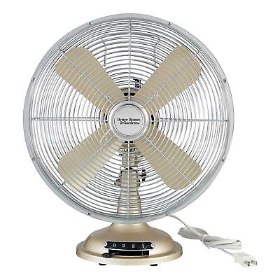 #ad New 12 inch Retro 3 Speed Metal Tilted Head Oscillation Table Fan Brushed Nickel $20.94
