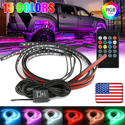 #ad 4Pcs RGB 48LED Light Strip Under Car Tube Underglow Underbody System Neon Lamp $23.99