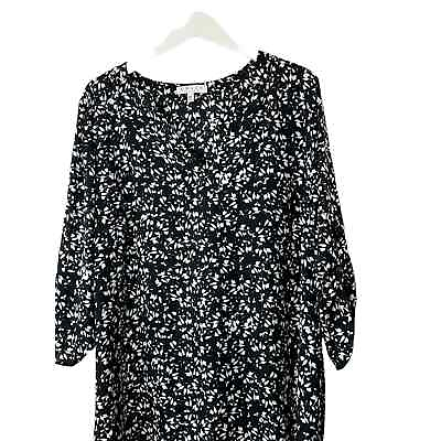 #ad Chaus New York Black amp; White Roll Tab Sleeves V Neck Blouse Women#x27;s Size 2X NEW $27.00