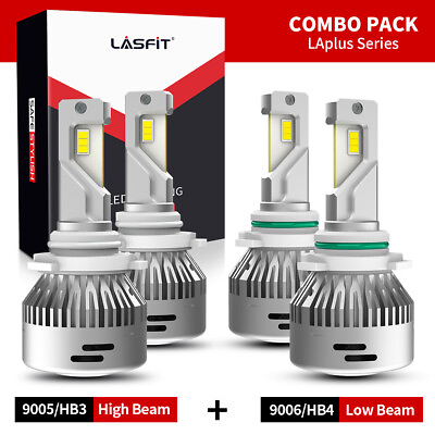 #ad Lasfit LED 9005 9006 Headlight Bulbs High Low Beam Combo Kit 6000K 6000LM CANBUS $109.99