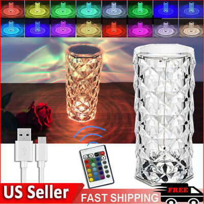 LED Crystal Table RGB Lamp Diamond Rose Night Light Touch Atmosphere Bedside Bar $14.99