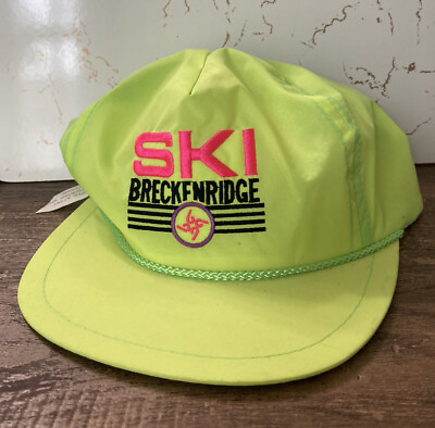 #ad Vintage SKI BRECKENRIDGE old logo Hat Cap Colorado Neon Yellow Ski Jumper $74.95