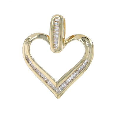 #ad Yellow Gold Diamond Heart Pendant 10k Baguette .25ctw Love $149.99