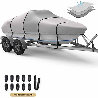 #ad 1200D Trailerable Boat Cover fits 17#x27; 19#x27; V Hull Runabout Tri Hull w Motor Cover $102.86