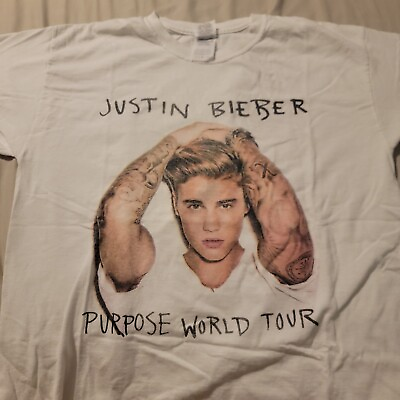 #ad Justin Bieber Purpose 2016 World Tour Concert T Shirt White Short Sleeve Large $12.00