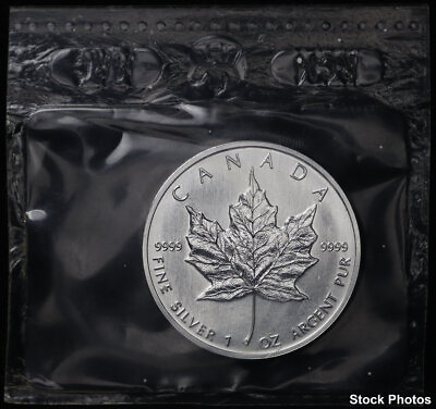 #ad Vintage 1991 Canada $5 Maple Leaf 1 oz .9999 Fine Silver Coin Mint Sealed $49.00