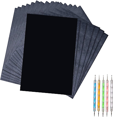 #ad 50 Sheets Carbon Paper Black Graphite Paper Transfer Tracing Paper and 5 Pieces $7.63