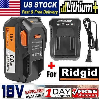 #ad 2x For Ridgid R840085 Lithium Battery 6.0Ah Rigid 18V R840087 R840083 amp; Charger！ $34.99