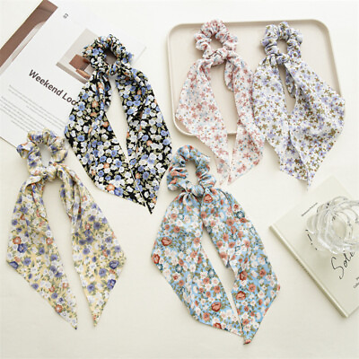 #ad Floral Elastic Ponytail Scarf Bow Hair Rope Tie Scrunchies Ribbon Hairtie Bands $1.61