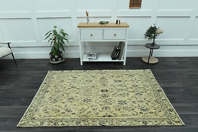 #ad 4.4x6.8 ft TURKISH AREA RUG Floral Living Room Rug Bedroom Wool Rug Star Rug $315.00