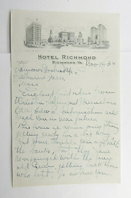 #ad 1934 Lamson Goodnow Hotel Richmond Richmond VA Note Ephemera L953C $4.95