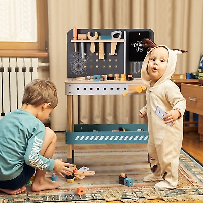 #ad ROBOTIME Wooden Tool Bench for Kids Toy Play Workbench Workshop with Tools Set $69.99
