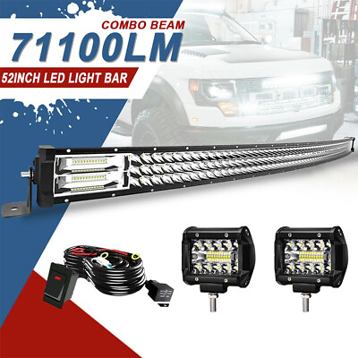 52quot; Curved LED Light Bar Combo 4quot; CUBE Pods For 99 04 Jeep Grand Cherokee WJ $106.99