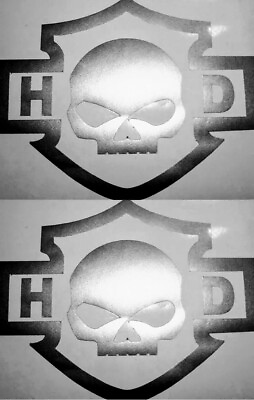 #ad 2x Die Cut Harley Davidson 100mm wide PREMIUM MATTE SILVER Tank Decals f100 Chev AU $49.00