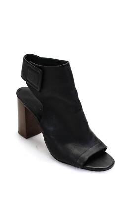 #ad Vince Womens Black Leather Peep Toe Slingbacks Block Heels Mules Shoes Size 9 $42.69