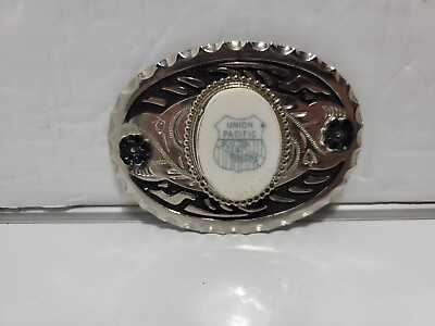 #ad Union Pacific The Overland Route Vintage Rail Road Train oval Belt Buckle $19.99