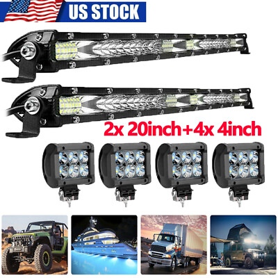 #ad 20 inch LED Light Bar Combo Spot Flood Truck Offroad 4x 4quot; Pods For Jeep SUV $39.89