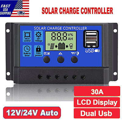 #ad #ad 30A Solar Panel Battery Charge Controller 12V 24V LCD Regulator Auto Dual USB US $15.99