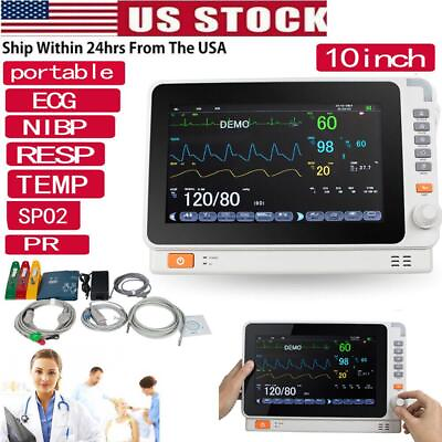 #ad 10quot; Portable Medical Patient Monitor Vital Signs ICU ECG NIBP RESP TEMP SPO2 PR $459.00