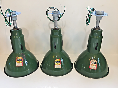 #ad Set of 3 Abolite 10.5quot; Porcelain Green Barn Deep Industrial Light Enamel Vintage $727.00