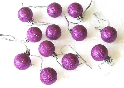 #ad Purple Mini Ornaments Christmas Non Shatter Balls Glitter Miniature Wire Tree $9.95