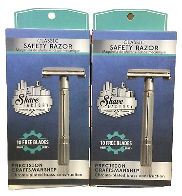 #ad 2Pk The Shave Factory Classic Safety Razor Includes 10 Blades amp; Travel Case 6J $24.99