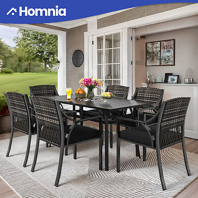 #ad 7 Pcs Outdoor Woven Fabric Dining Set Metal Frame Table amp; Chair Washable Cushion $491.99