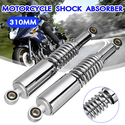 #ad Pair 310mm Motorcycle Rear Shock Absorber Damper For Honda Yamaha Suzuki Chrome $37.99