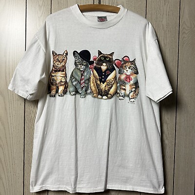 #ad Vintage Single Stitch Cats Double Sided T shirt Cat Butts Size XL Valentines $32.50