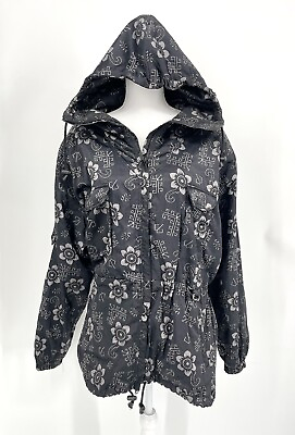 #ad Vintage Nils Skiwear womens black Floral Graphic hooded ski jacket Size 10 $27.30