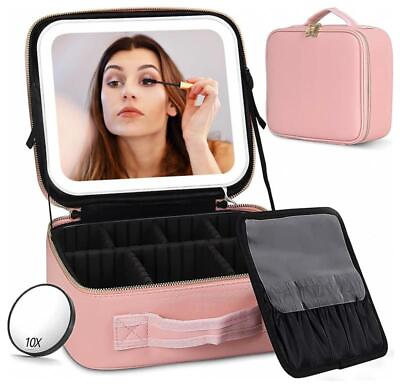 #ad Makeup Bag with Mirror and Light Travel Makeup Train Case Cosmetic Bag Organizer $32.99