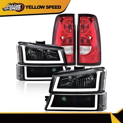 #ad Fit For 2003 2007 Silverado LED DRL Black Housing Headlights Tail Lights Pair $134.49