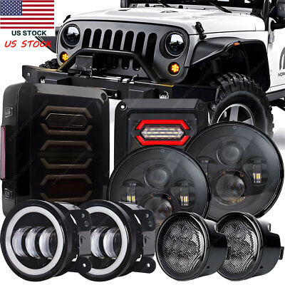 #ad For Jeep Wrangler 07 18 JK 7quot; LED Headlight Tail Light Fogamp;Turn Light Combo $138.96