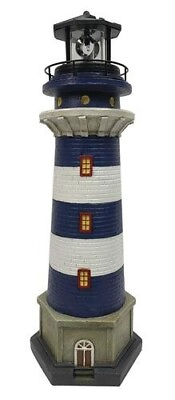 #ad 22quot; Blue White Solar Lighthouse Statue Rotating LED Light Outdoor Garden Decor $71.00