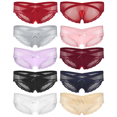 #ad Sexy Men#x27;s Lace Sissy Pouch Thong Panties Sheer G string Bikini Briefs Underwear $6.50