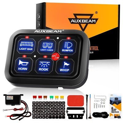 #ad AUXBEAM 6 Gang Switch Panel On Off LED Light Circuit Control Blue Back light $125.99