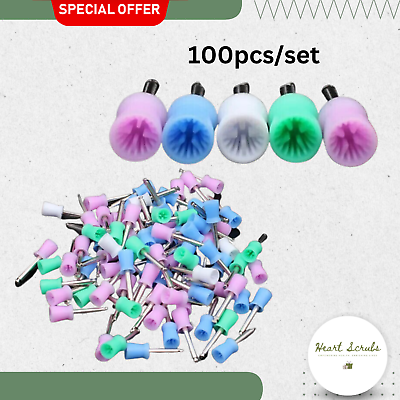 #ad 100pcs Dental Polishing Cup Tooth Polish Colorful Rubber Brush Polisher Prophy $12.34