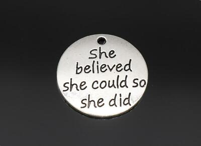 #ad BELIEVED POSITIVE POWER STRONG FEMINIST mom women silver round CHARM 20quot; chain $19.86