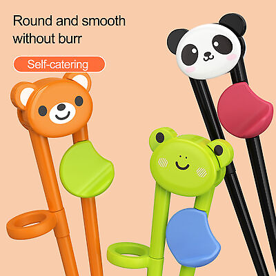 #ad 1 Pair Kids Learning Chopsticks Chewable Food Pick Cute Bear Kids Food Grade $7.27
