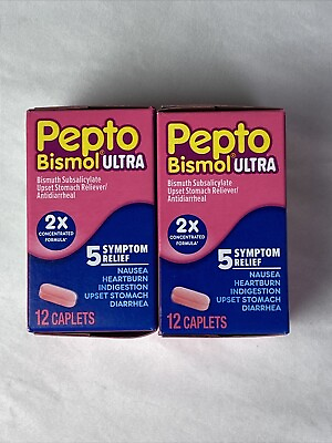 #ad 2 PK Pepto Bismol Ultra 2x 5 Symptom Relief Caplets 12 Ct Each EXP 04 24 $10.19
