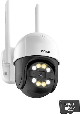 #ad ZOSI 2K 3MP WiFi IP Camera 64GB Floodlights 2 Way Audio Soundamp;Light Alarm PT $37.99