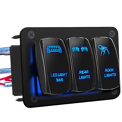#ad DaierTek LED Light Bar Switch Panel 3 Gang Rocker Switch Panel 12V Toggle Swit $24.15