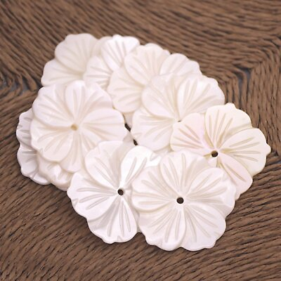 #ad 10 PCS White Mother of Pearl 28mm Flower Shell Necklace Pendant Jewelry Making $3.99
