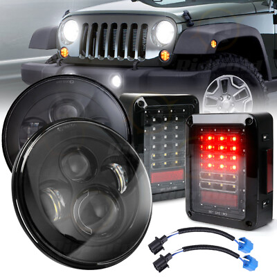 #ad 7quot; Projector LED Headlights Tail Lights Combo for Jeep Wrangler JK 2007 2017 $112.98