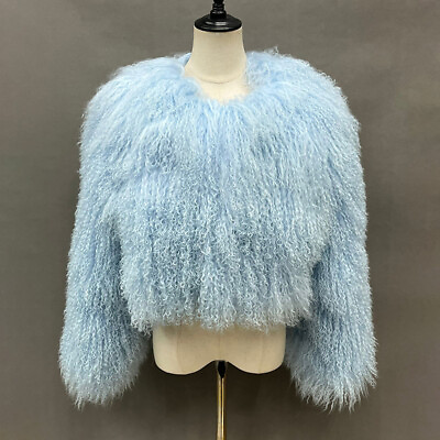 #ad Women Cropped Mongolian Fur Coat Solid Warm Luxury Fashion Winter Fur Jacket $143.21