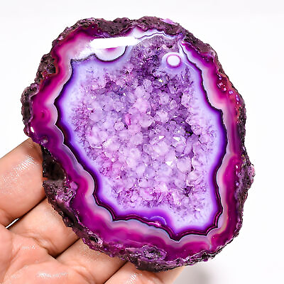 #ad 625.00Cts. Natural Purple Onyx Slice Druzy Agate Fancy Cabochon Loose Gemstone $59.99